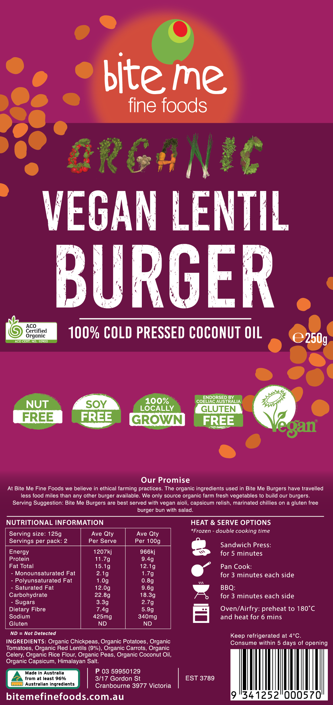 Organic Vegan Lentil Burger