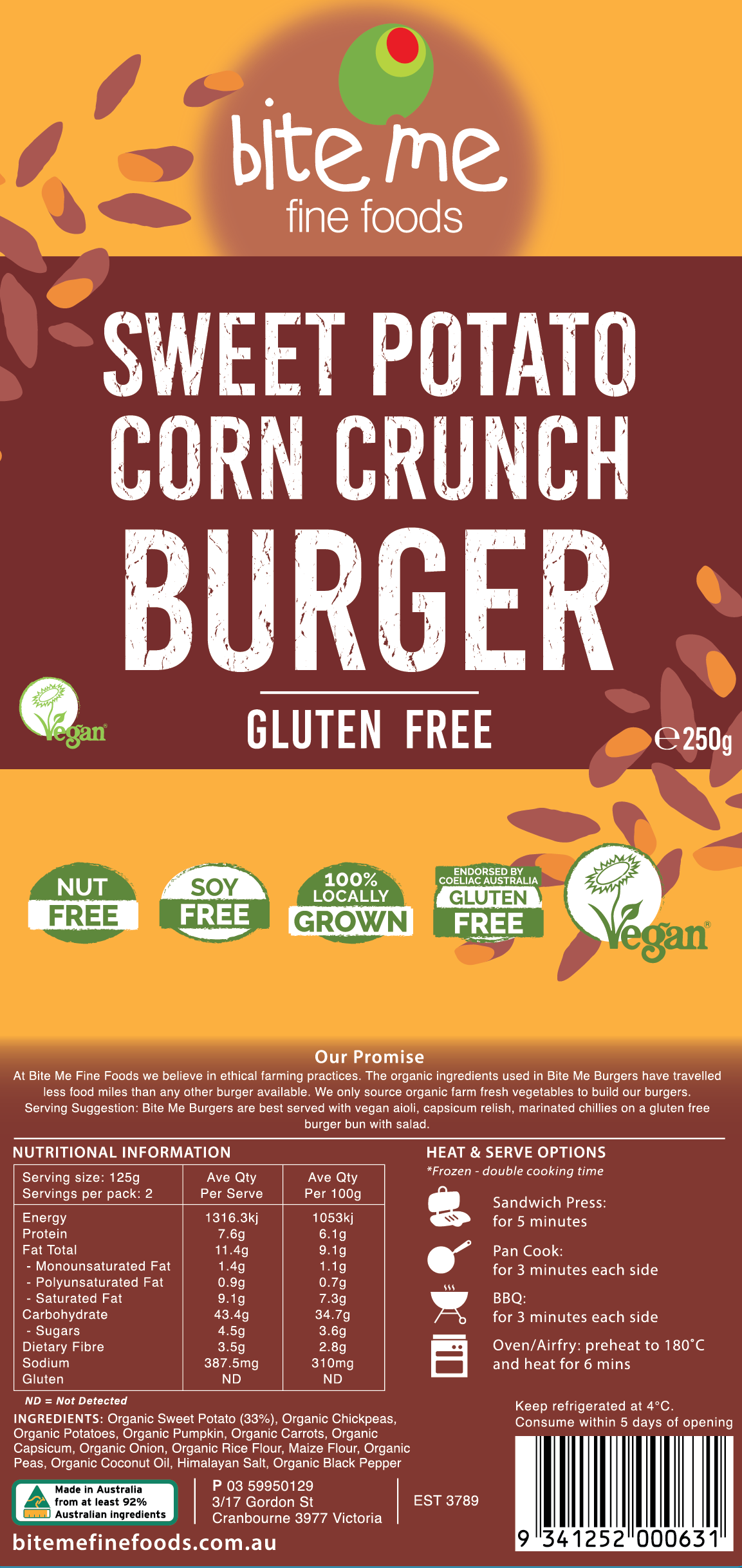 Organic Sweet Potato Corn Crunch Burger